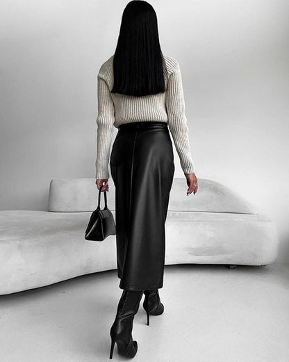 Antoinette | Leren Rok Met Hoge Taille