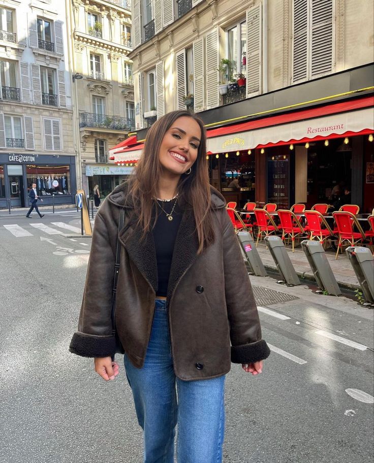 Ivy | Bruine Leren Jas Met Imitatiebont