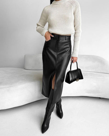 Antoinette | Leren Rok Met Hoge Taille