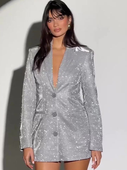 Gaby | Zilvere Blazerjurk Met Glitter