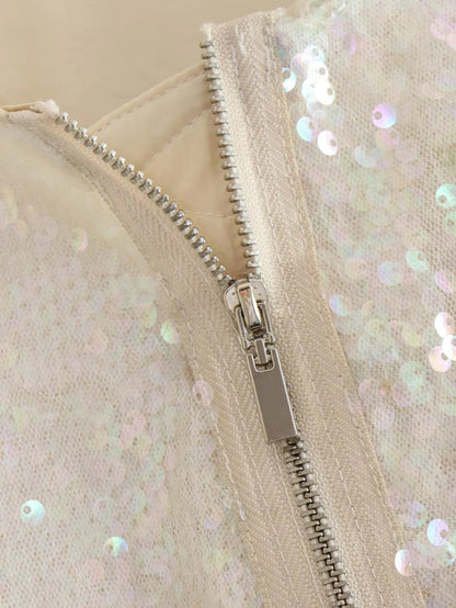 Bobby | Beige Bomberjas Met Pailletten