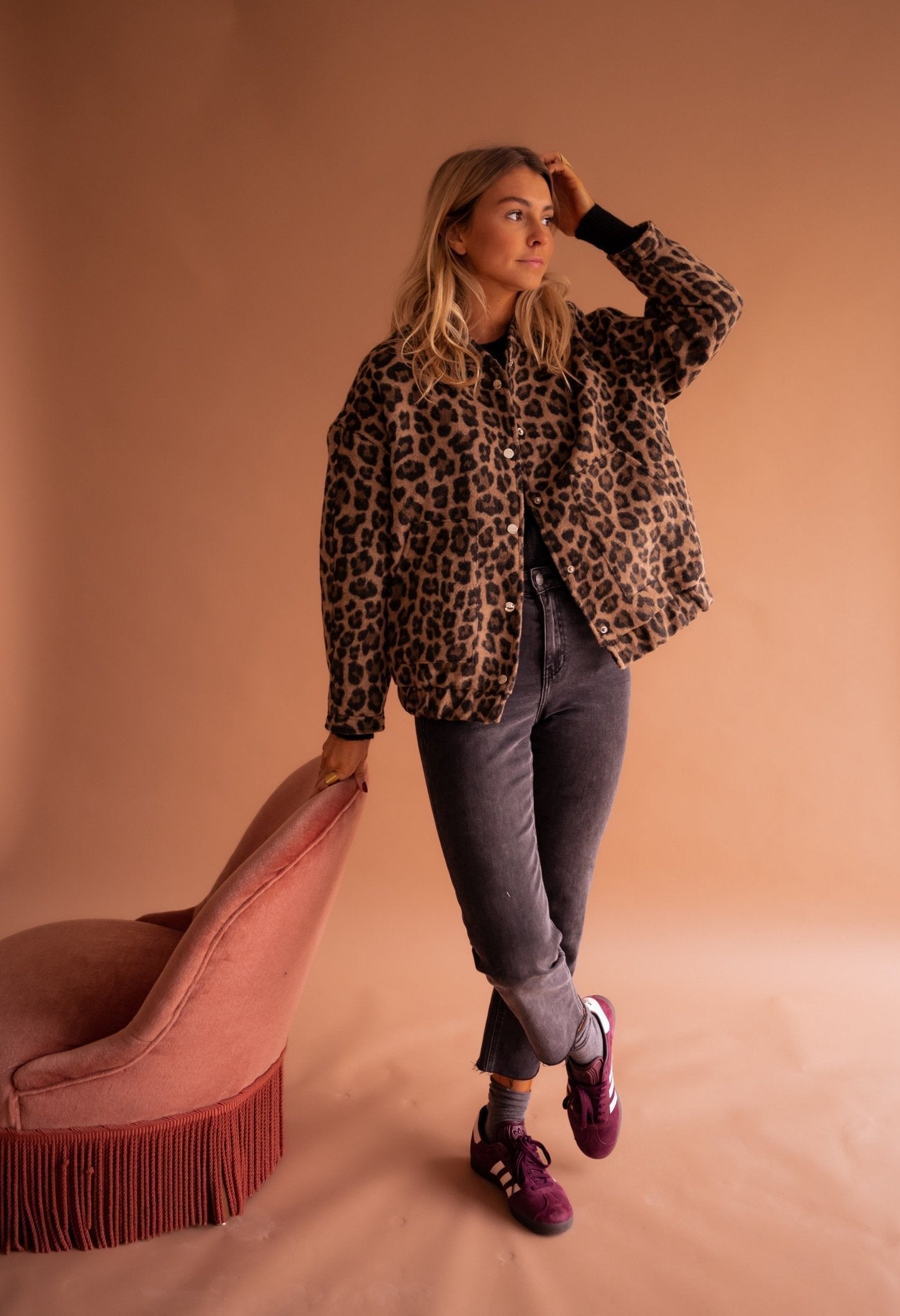 Élodie | Bomberjack Met Luipaard Print