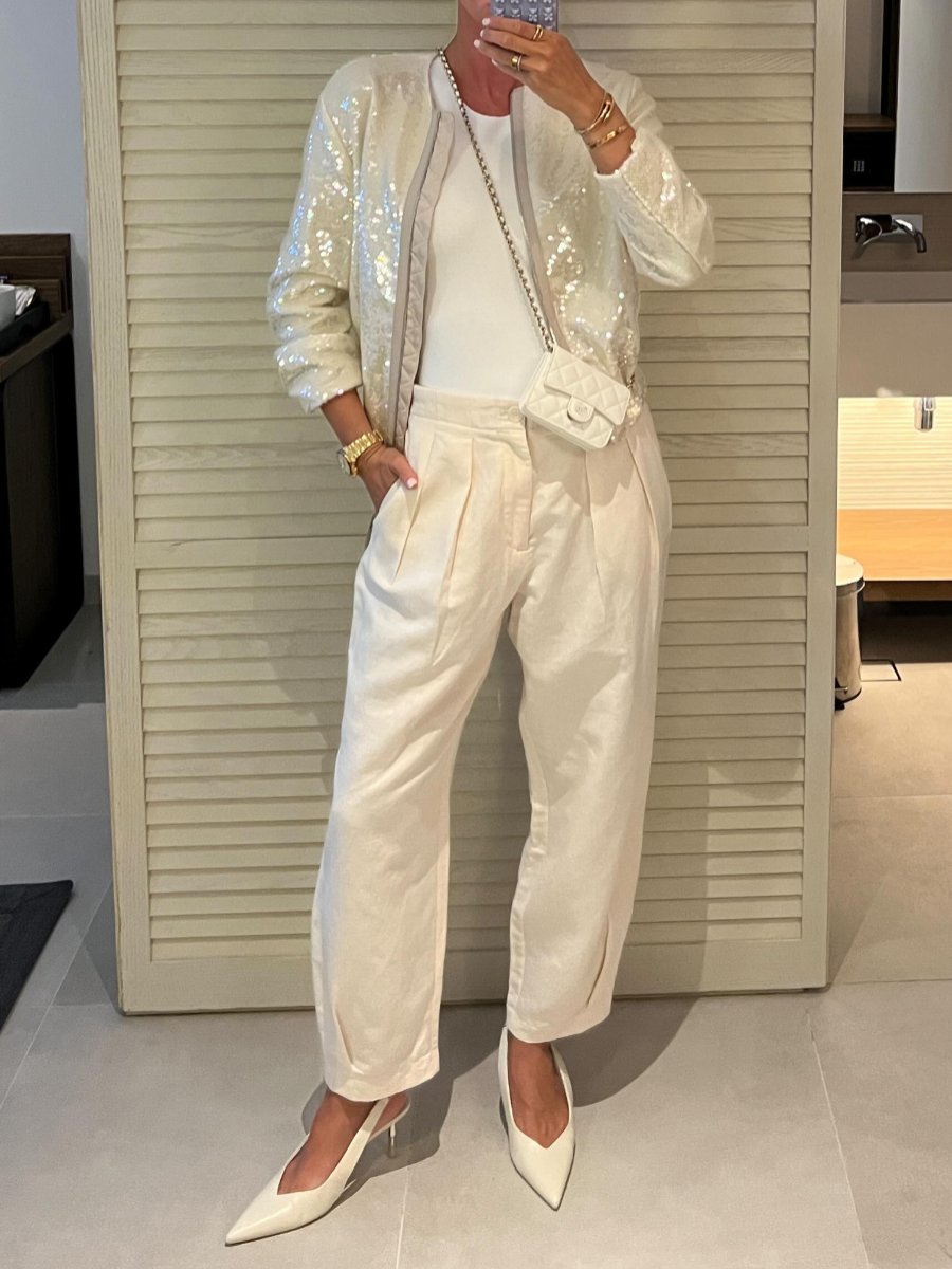 Bobby | Beige Bomberjas Met Pailletten