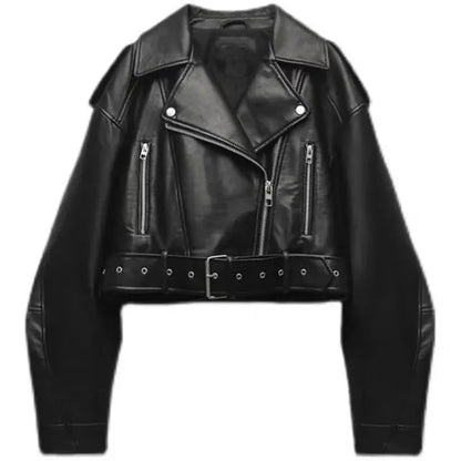 Babette | Cropped Leren Damesjas Met Riem