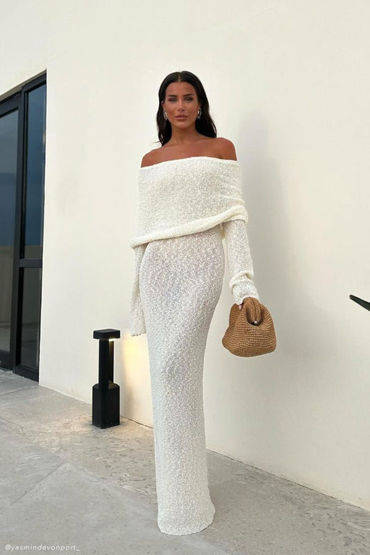 Senna | Witte Lange Offshoulder Zomerjurk